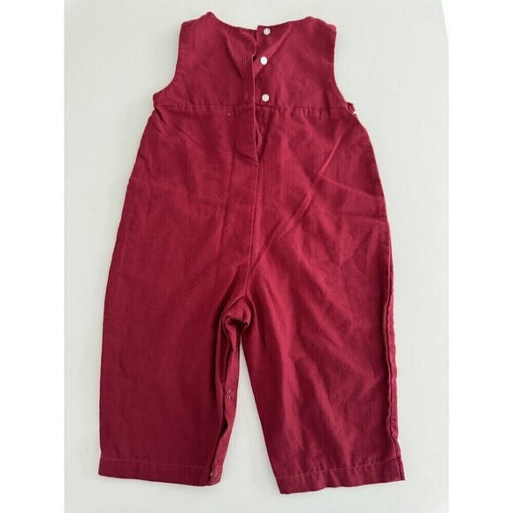 Vintage Kid's Red Bib Overalls Snaps 9M Health-tex Tagless handmade embroidering - Picture 6 of 6